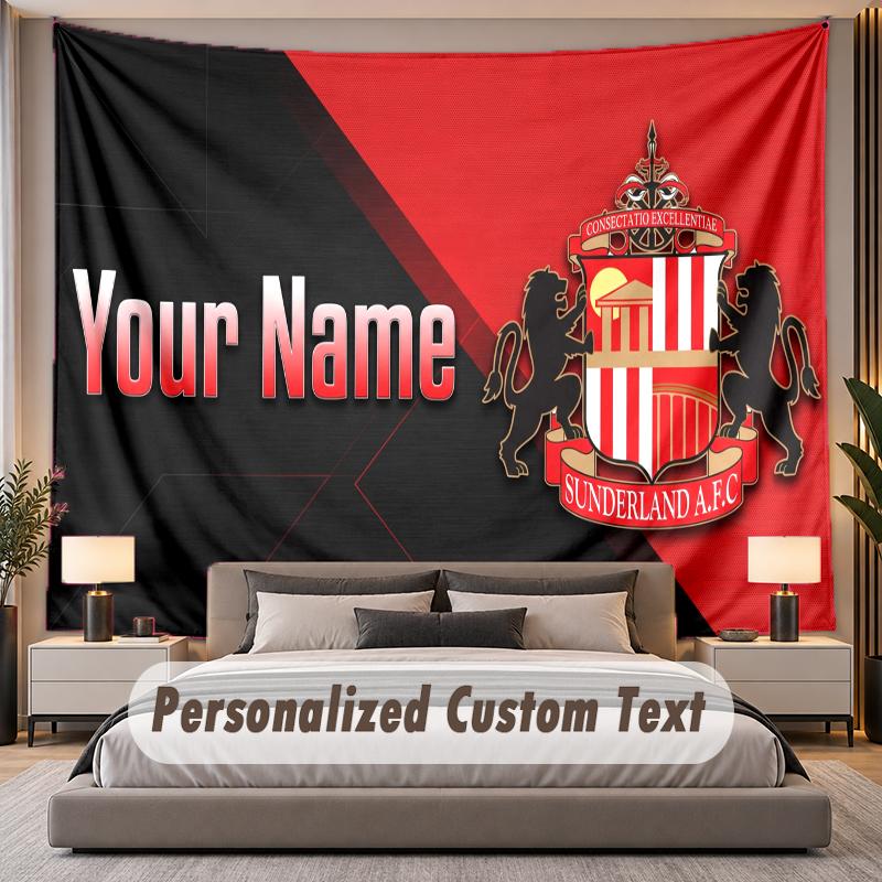 Benutzerdefinierte Namens-Text-Wandteppich Sunderland FC Personalisierter Polyester-Wandteppich für Schlafzimmer und Zimmer
