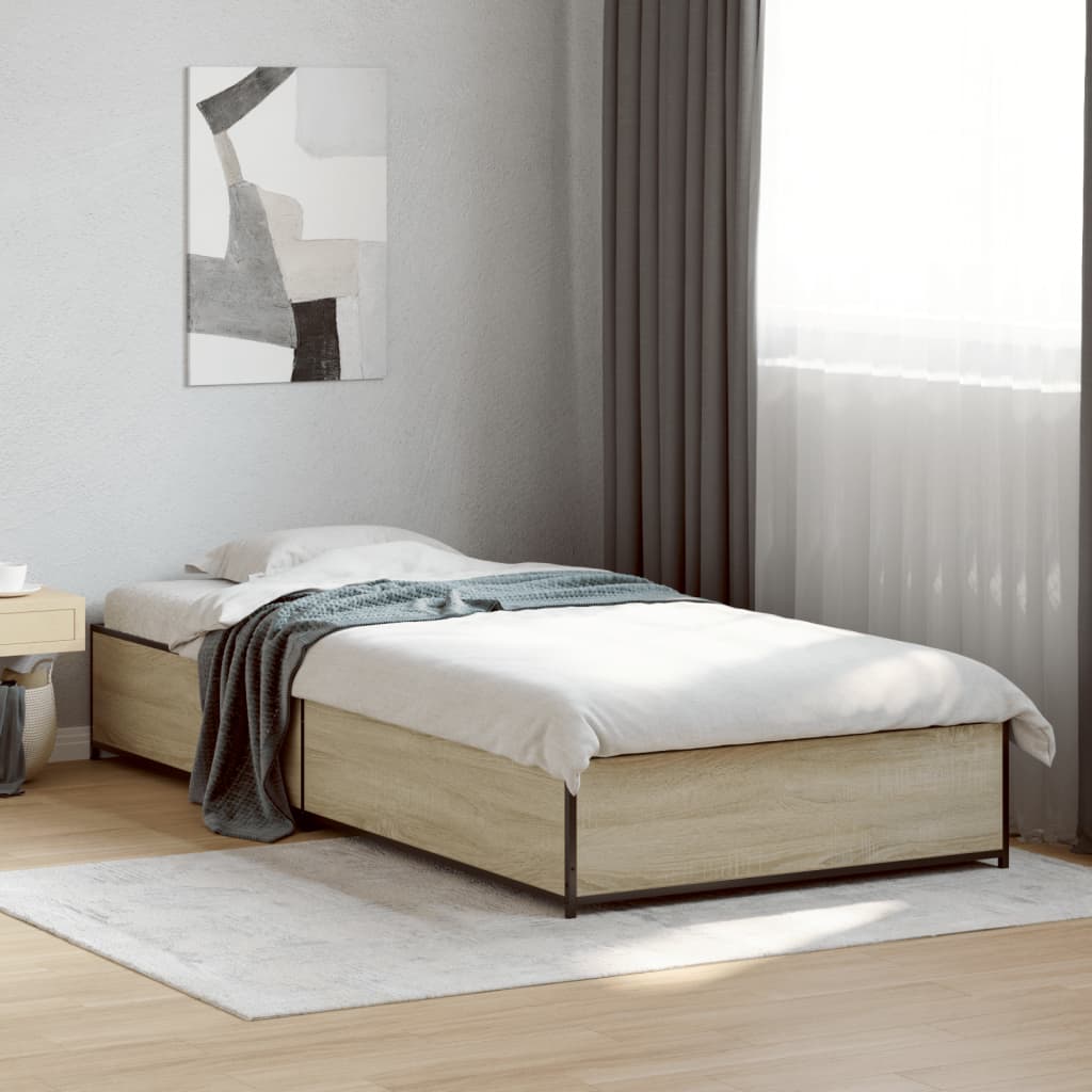 Bed Frame in Sonoma Oak Finish 75 x 190 cm Made of Engineered Wood and Metal