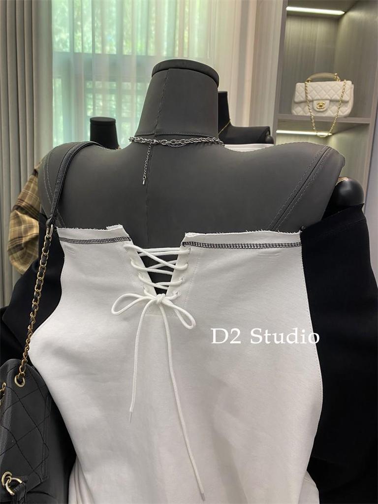 Korejská barevně blokovaná mikina s dlouhým rukávem na zavazování se syrovým okrajem pro ženy