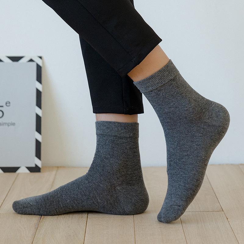 Men's Spring and Autumn Pure Color Business Breathable Sweat Absorbing Tube Cotton Socks