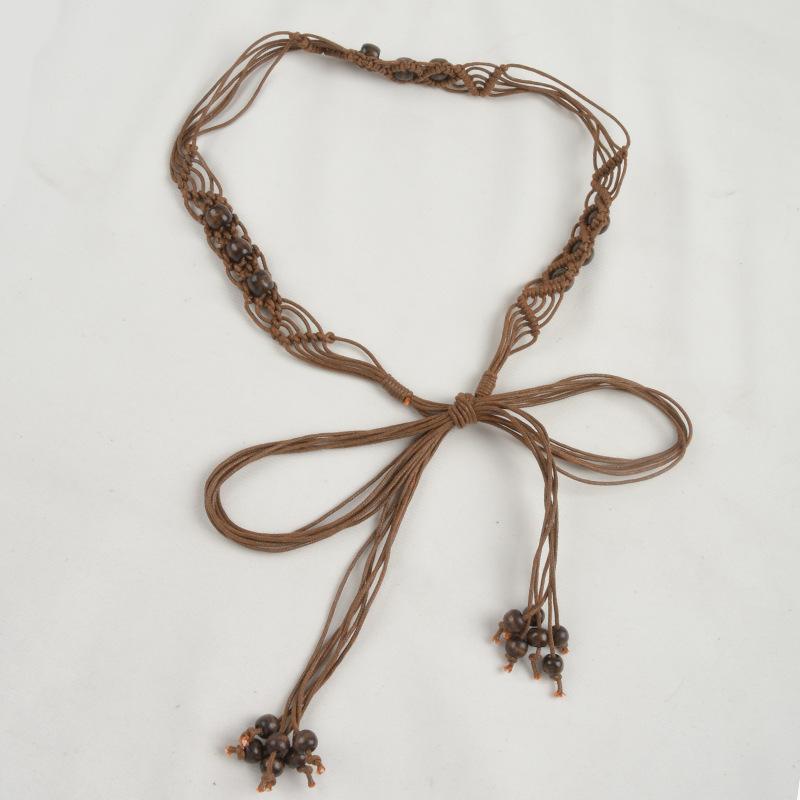 

Женский плетеный пояс из вощеного шнура, декоративный пояс-завязка на талию в этническом стиле для юбки или платья, тонкая пасторальная поясная цепочка кофейный