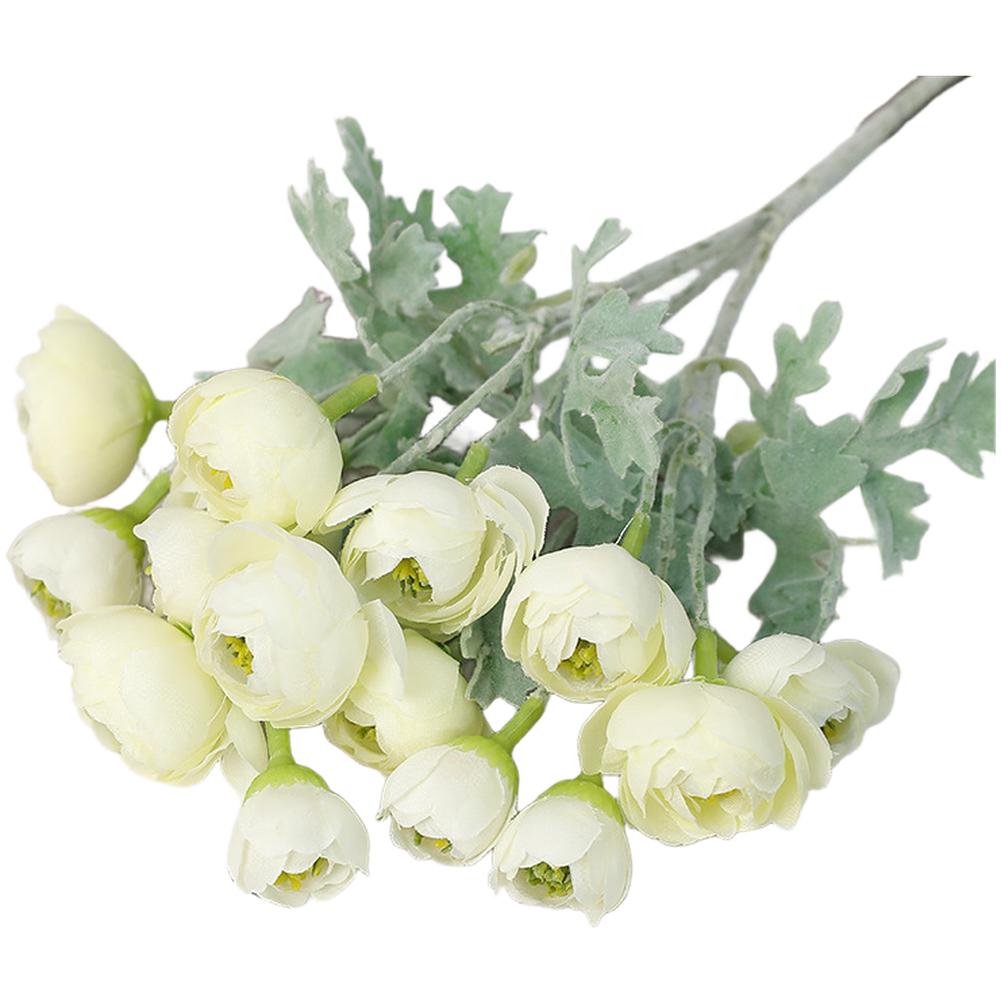

Flocked Artificial Camellia Flowers 15 Heads Silk Fabric Wedding Bouquet Floral Arrangement for Home Decor with Bendable Stems бежевый