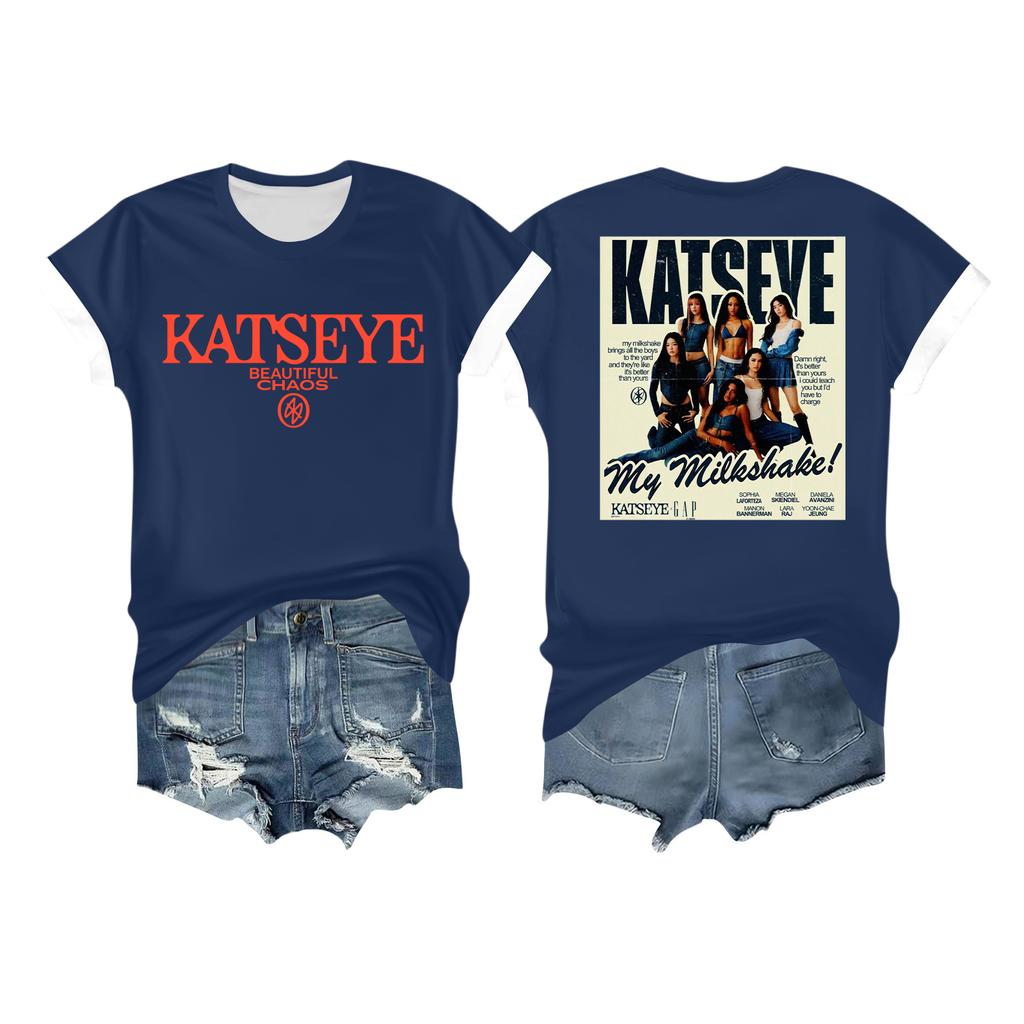 Kvinners avslappet trykket t-skjorte rund hals genser kort ermet topp