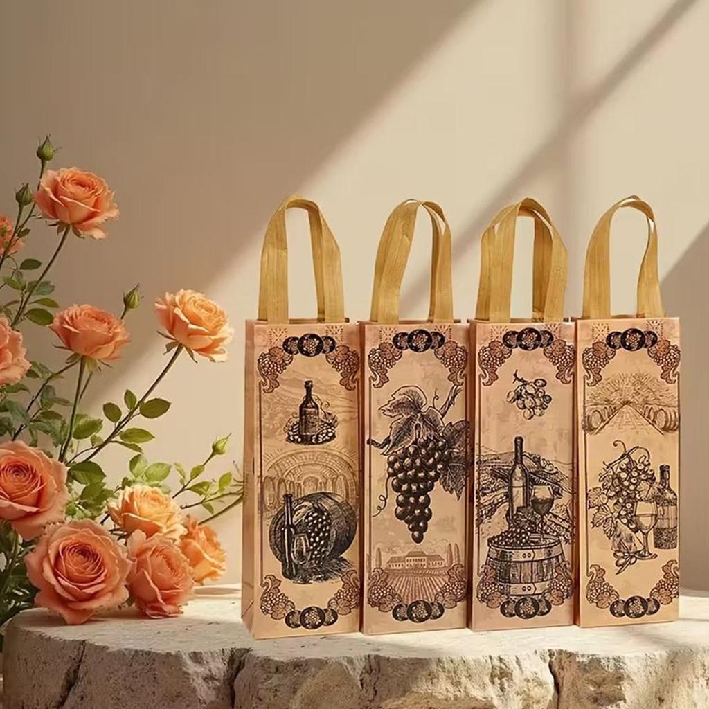 12pcs Wine Bags Vintage Non-Woven Red Wine Bottle Covers Gift Champagne Pouch Burlap Packaging Bag Wedding Party Decoration