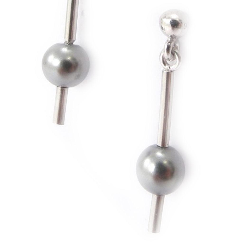 Les Trésors De Lily [J9585] - Silver 'Perla' Silver Gray Earrings - 18x5 Mm