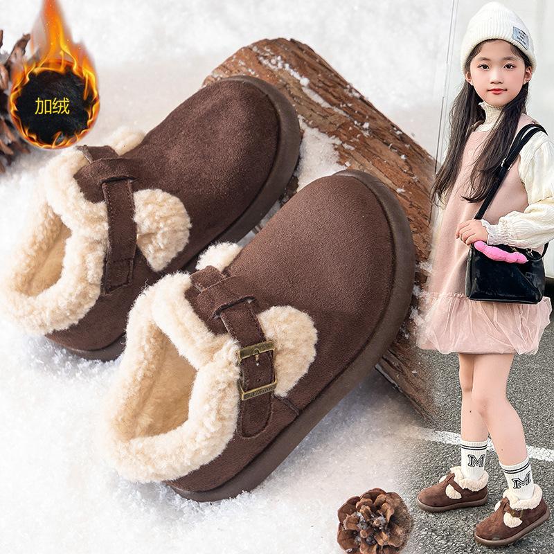 Leather children's Birkenstocks autumn and winter new girls' velvet two cotton small leather shoes boys' baby Doudou shoes