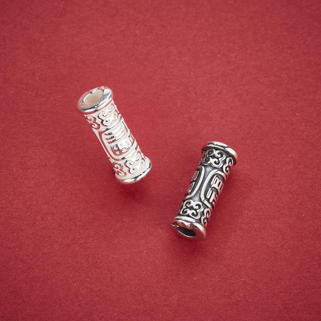 Retro S925 Sterling Silver Fu Character Bead Spacer for DIY Jewelry