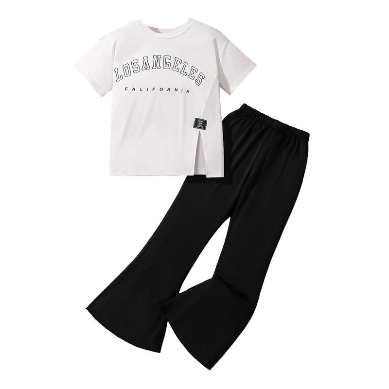 Mädchen Anzug Sommer Kinder Brief Kurzarm T-shirt Casual Hosen Mode Zwei-stück Anzug
