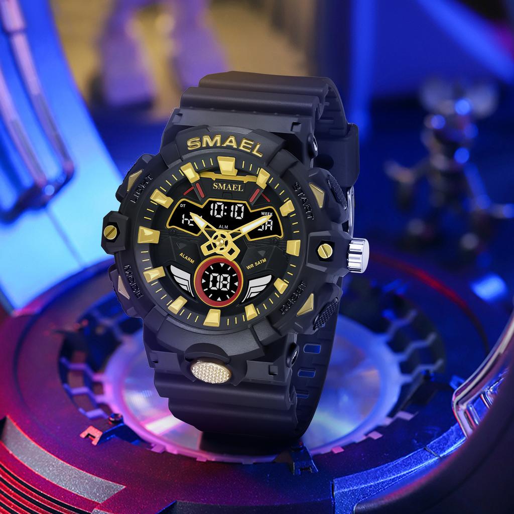 SMAEL 8085 Fashionable Digital Double Display Diver Watch with Alarm & Luminous 50 Bar Waterproof Day/Date Sport Outdoor Unisex