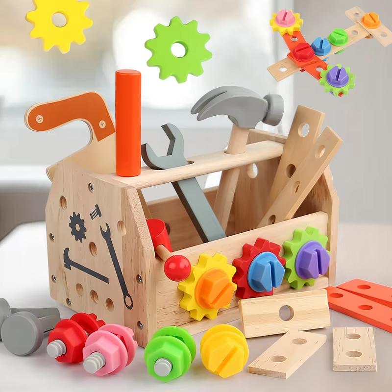 Kids Wooden Tool Bench Set Montessori Workbench Repair Tools STEM Educational Toy Pretend Play Develop Hands-on Fine Motor Skill