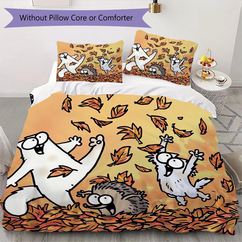 Simon's Cat Muster Bettwäsche Steppset Steppbezug Kissenbezug Heimdekoration Geburtstagsgeschenk (1 * Bettbezug + 2 * Kissenbezug ohne Füllung)