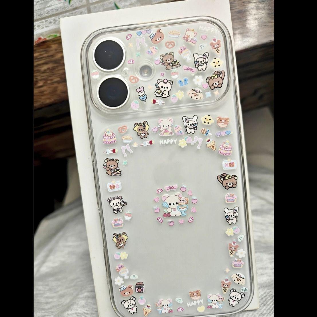 

Rilakkuma Full Screen Matte Phone Case for Apple 17PROMAX/17PRO/16/15/14 with Large Window 13 Pro Max