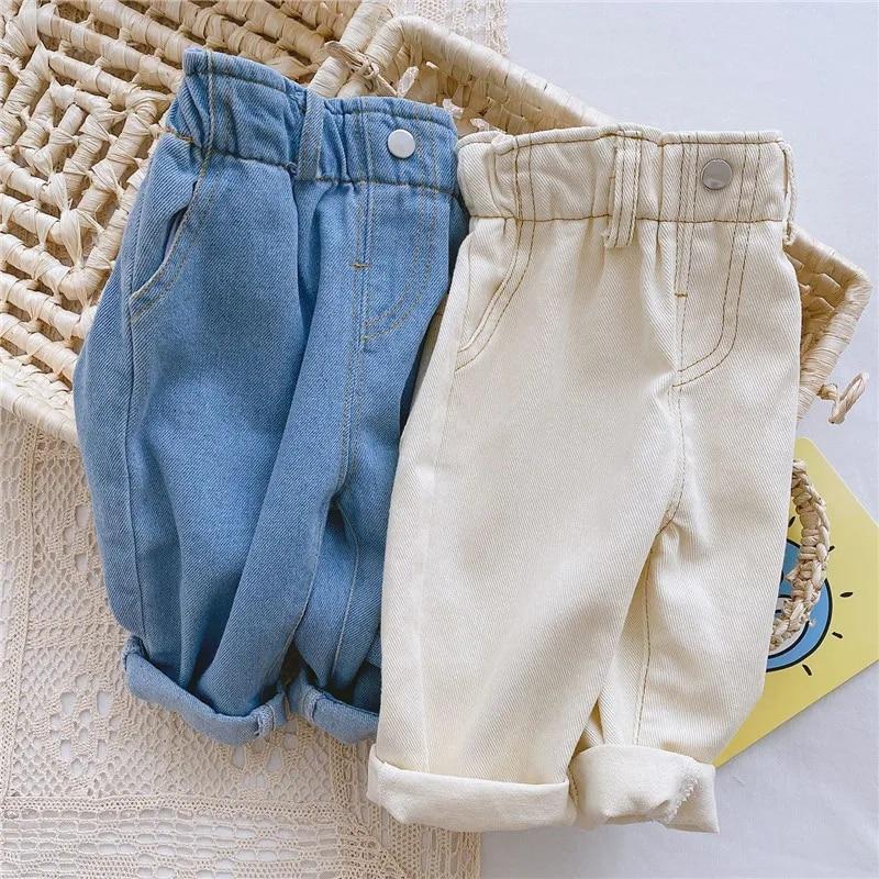 Autumn And Winter New Jeans Baby Girl Clothes Baby Boy Clothes High Waist Solid Color Warm Out Jeans Children's Clothing