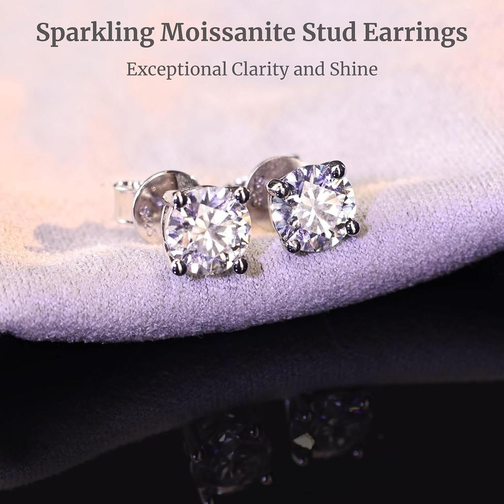 Moissanite Earrings, Substitute Diamond Stud Earrings for Women 1-2 CT 18K White Gold/14K Yellow Gold Plated S925 Sterling Silver Earring for Men,