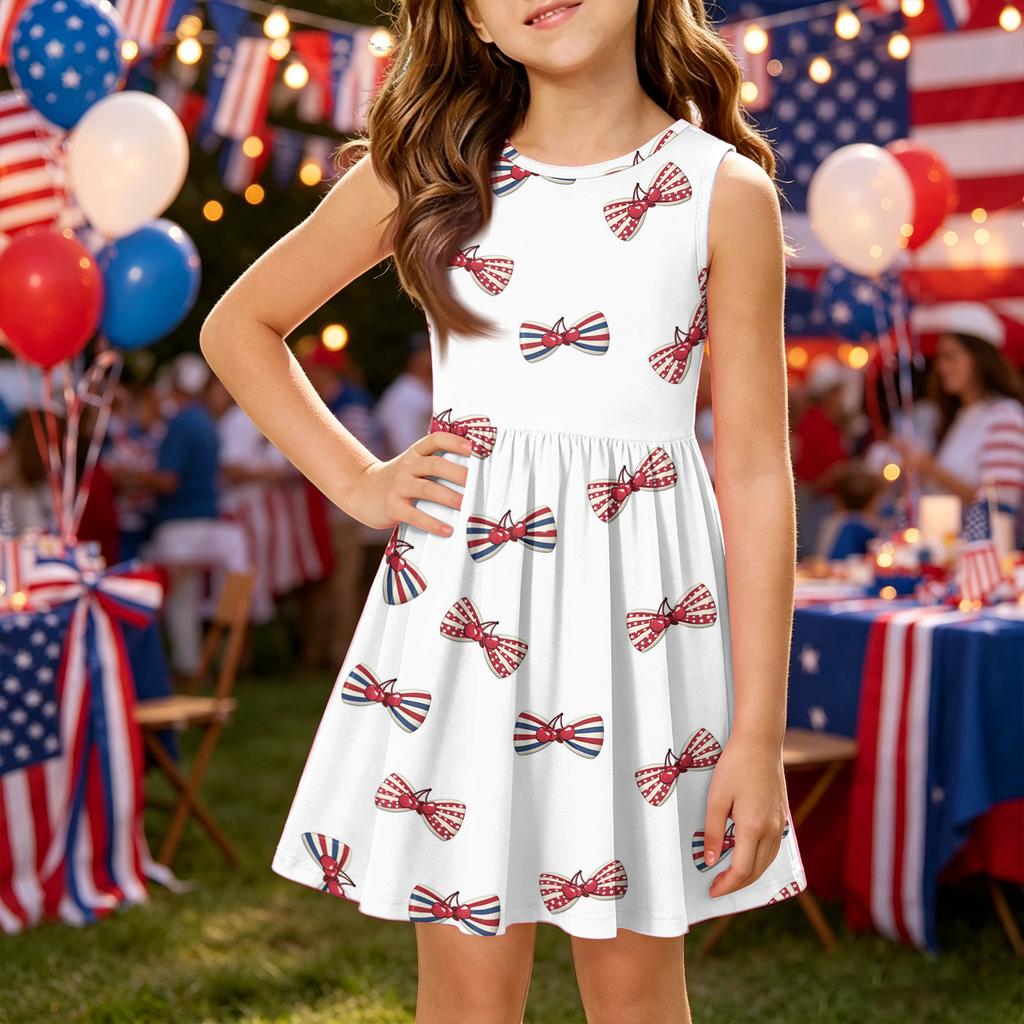 Girls' Summer Princess Dress - A-Line Vest Splice Dress Independence Day