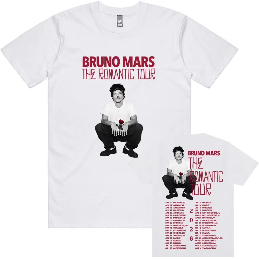 Bruno Mars The Romantic Tour 2026 summer TShirt Cotton Short Sleeve top Oneck Tshirts Unisex Streetwear Casual Singer Print S