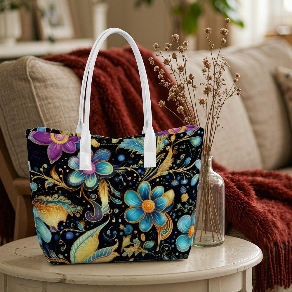 Bohemian Floral Print Tote Bag Fashion Large Capacity Daily Shoulder Handbag for Women