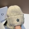 Sequin Flower Rabbit Hair Knit Beanie Warm Ear Flap Hat Women Fall Winter