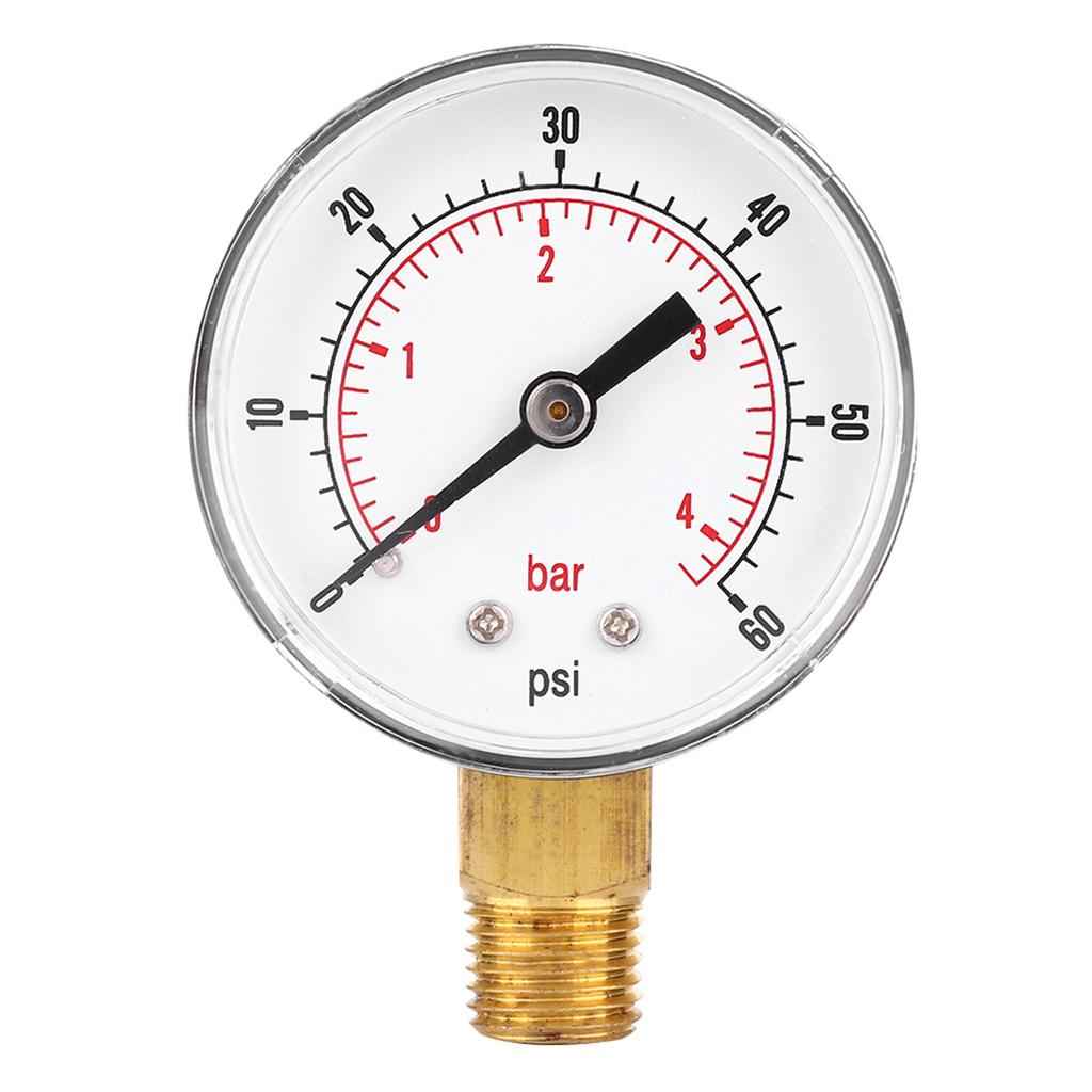 Pressure Gauge 50mm 1Celsius4 BSPT Brass Thread for Fuel   Oil Gas Water (0-15PSI 0-1Bar)