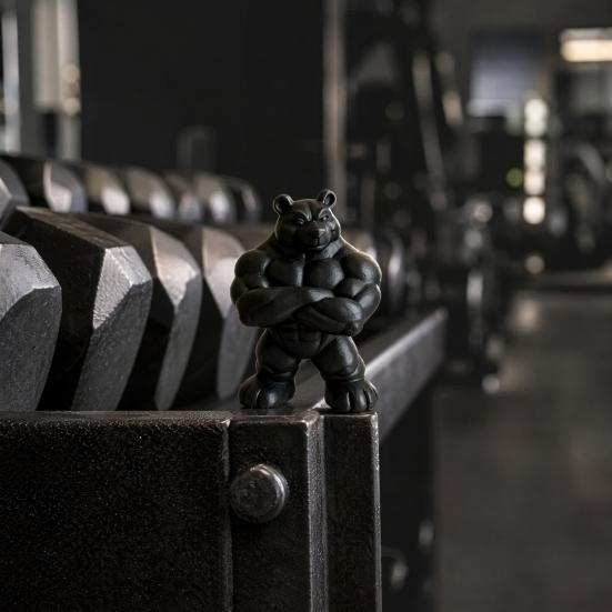 3D Printed Muscle Bear Statue Matte Black Fitness Ornament for Office Bookshelf Gym