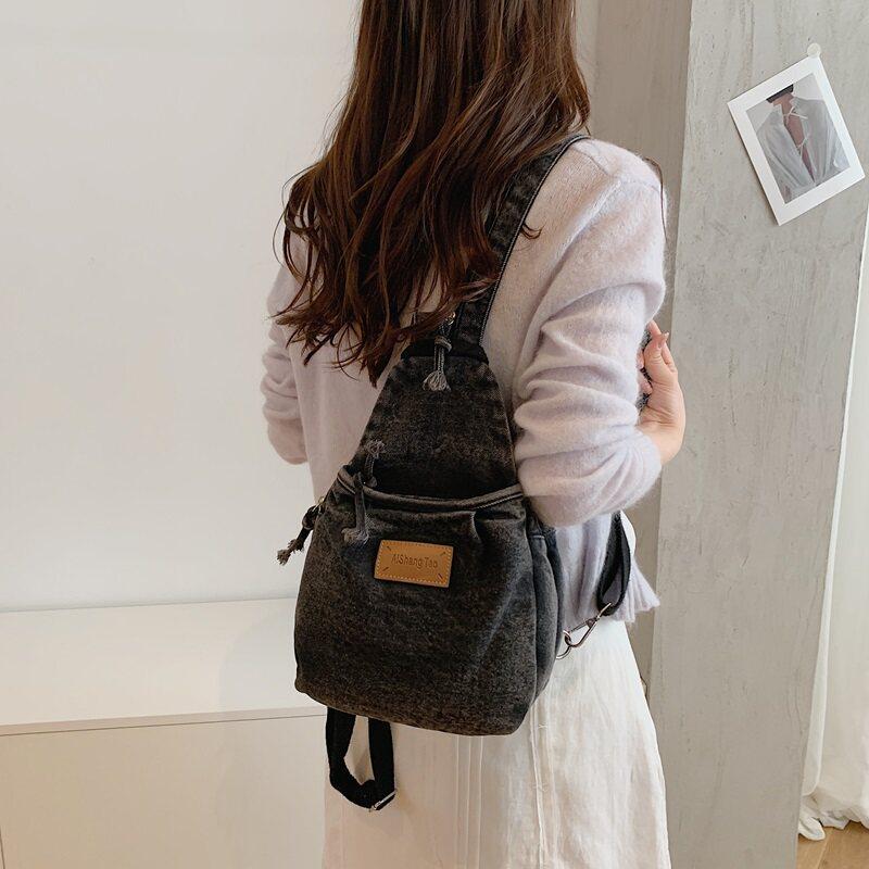 Schoolbag Small Backpack Girl New Daily Commuter Bag Casual Crossbody Breast Bag Denim Mini Backpack