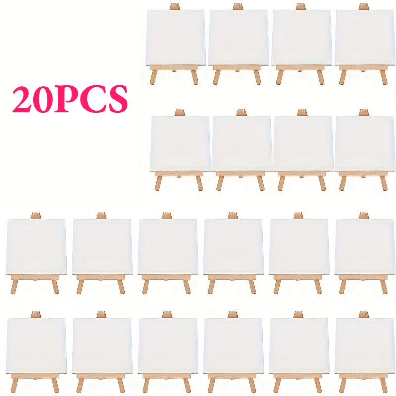 10/20pcs 4x4 Inch Mini Stretch Canvas with Wooden Easel Set Art Primed Canvases for Painting Acrylic Pouring Oil Paint & Wet Art