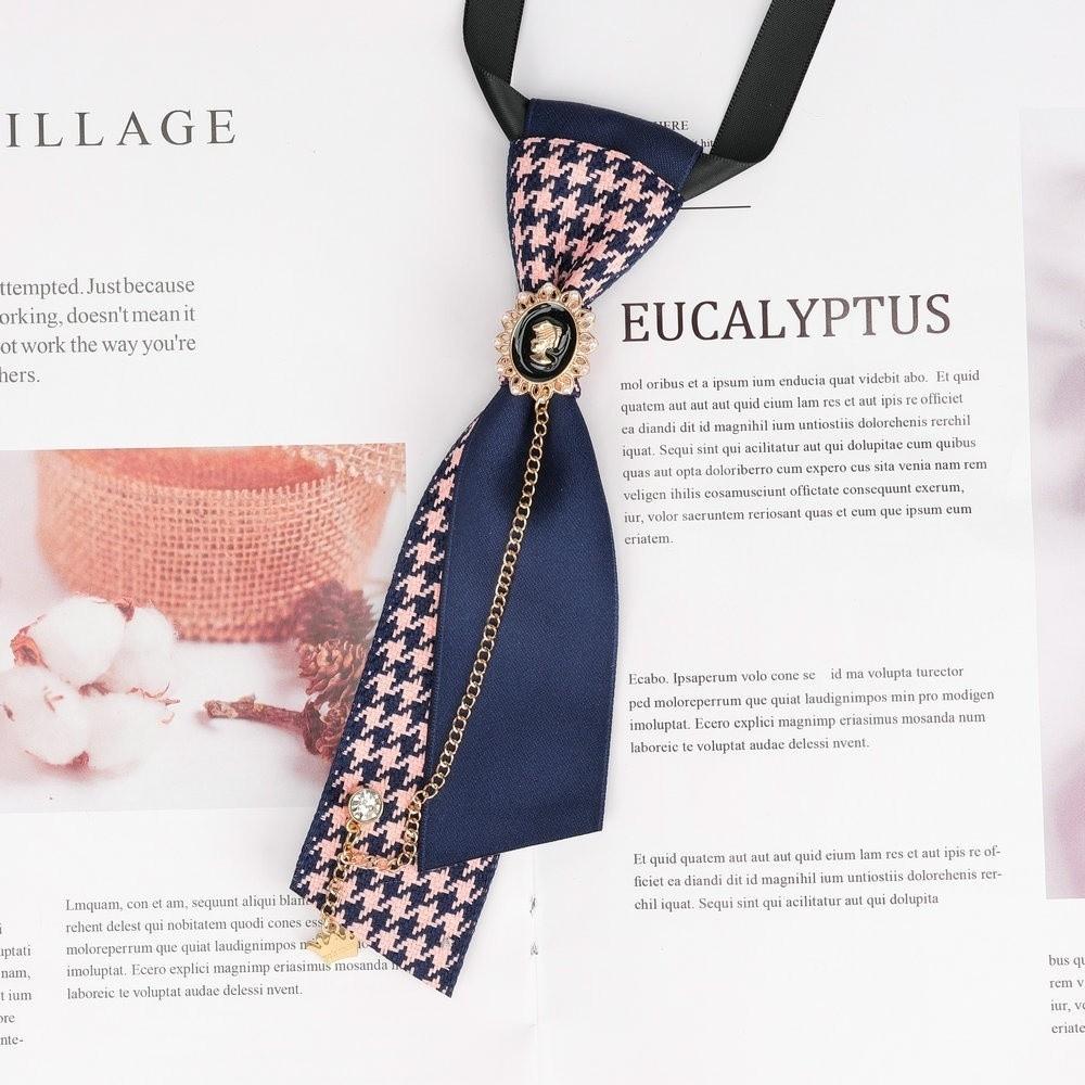Y2K Preppy Necktie Oval Decorative Neck Tie Vintage Plaid Bow Tie Daily Wear