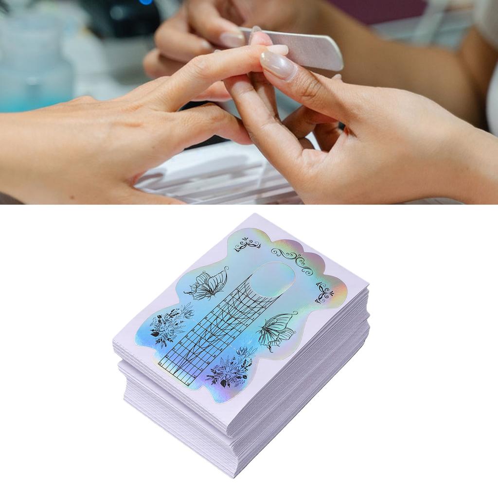100 Pcs Nail Extension Forms   Length Acrylic Nail Forms Holographic Self Adhesive Clear Alignment Lines
