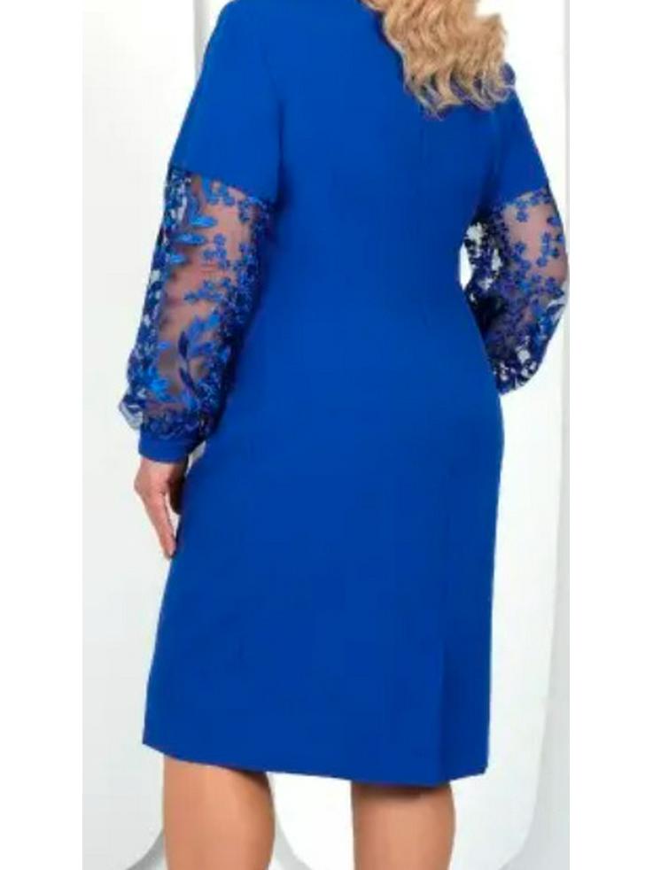 Plus Size Lace Patchwork Print Long Sleeve Dress for Women