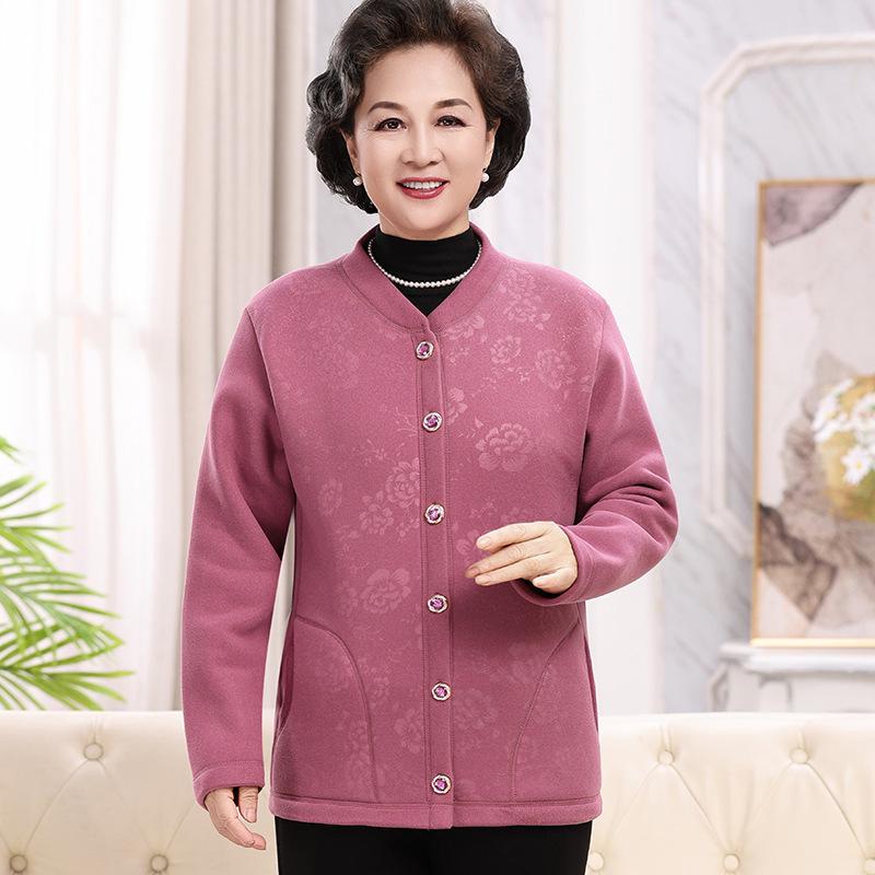 Winter Warm Velvet Cardigan for Middle-aged and Elderly Women
