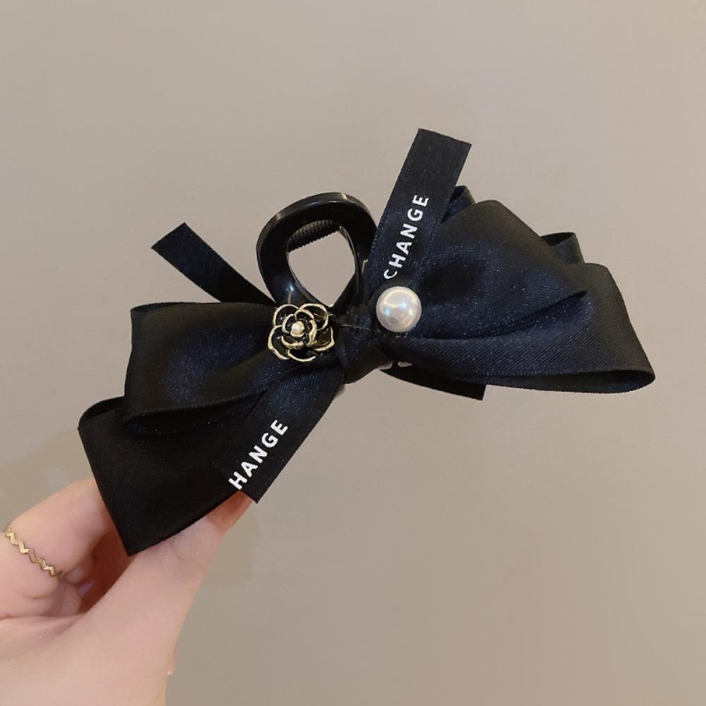 Xiaoxiangfeng Mountain Camellia Butterfly Knot Gripper Black Silk Pearl Hair Gripper Light Luxury Luxury High End Hairband Shark