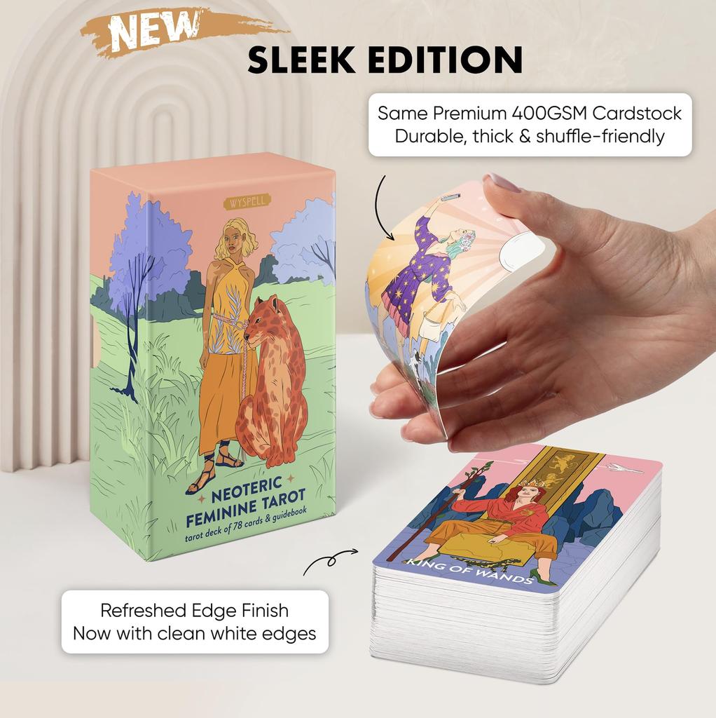 Wyspell Feminine Tarot Card Deck – Borderless – with Guidebook – Neoteric Beginner Tarot Deck