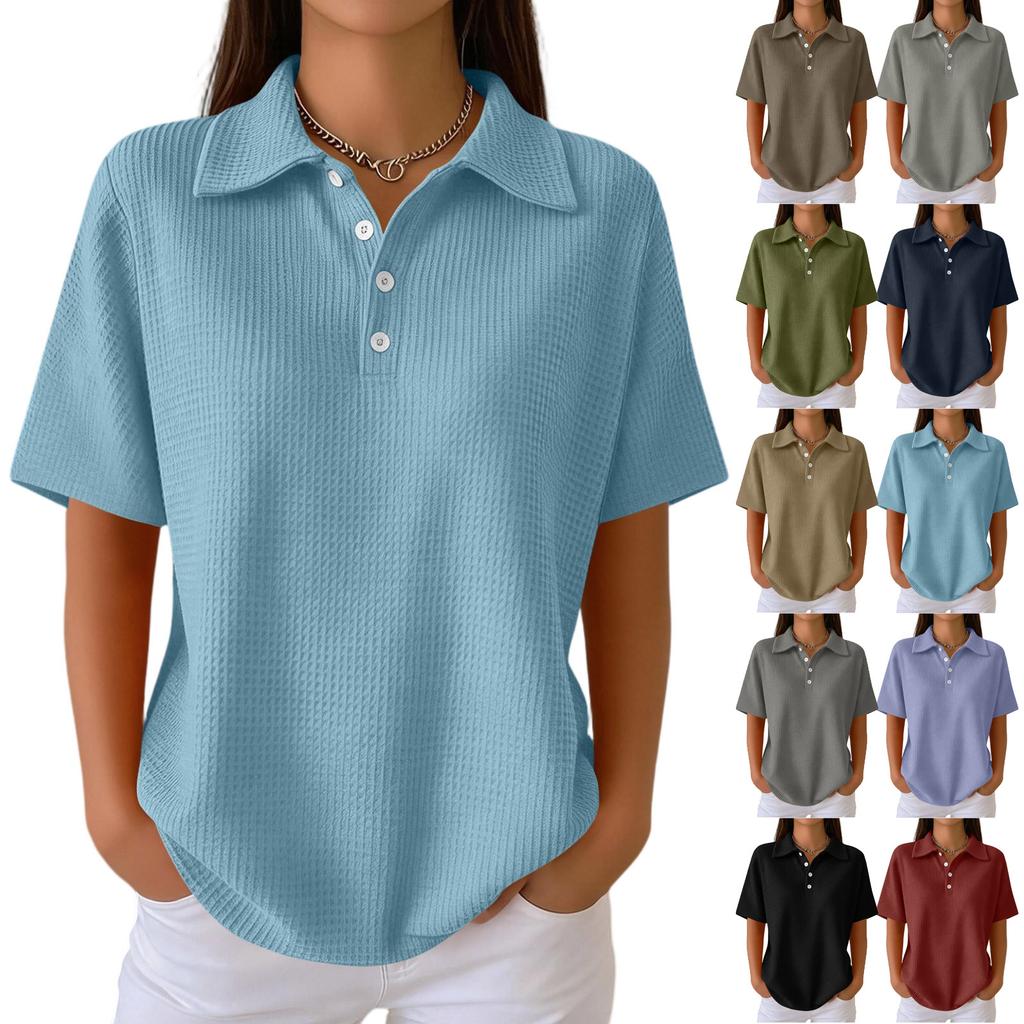 Damenmode Lässig Revers Kurzarm Farbe Hemd Damen Up Tops