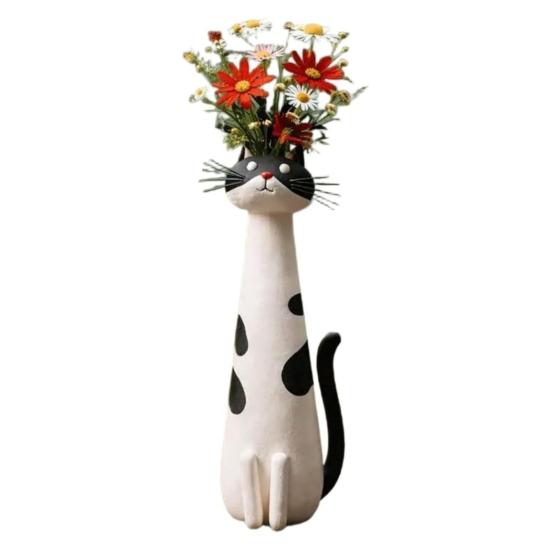 Handcrafted Quirky Cat Vase Whimsical Resin Cat Shaped Flower Vase for Flowers Pampas Grass Funny Kitty Ornament for Home Office Shelf Decor Gift