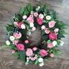 Artificial Wreath Peony Flower Front Door Wall Indoor Outdoor Decoration 40x40x8cm Pink
