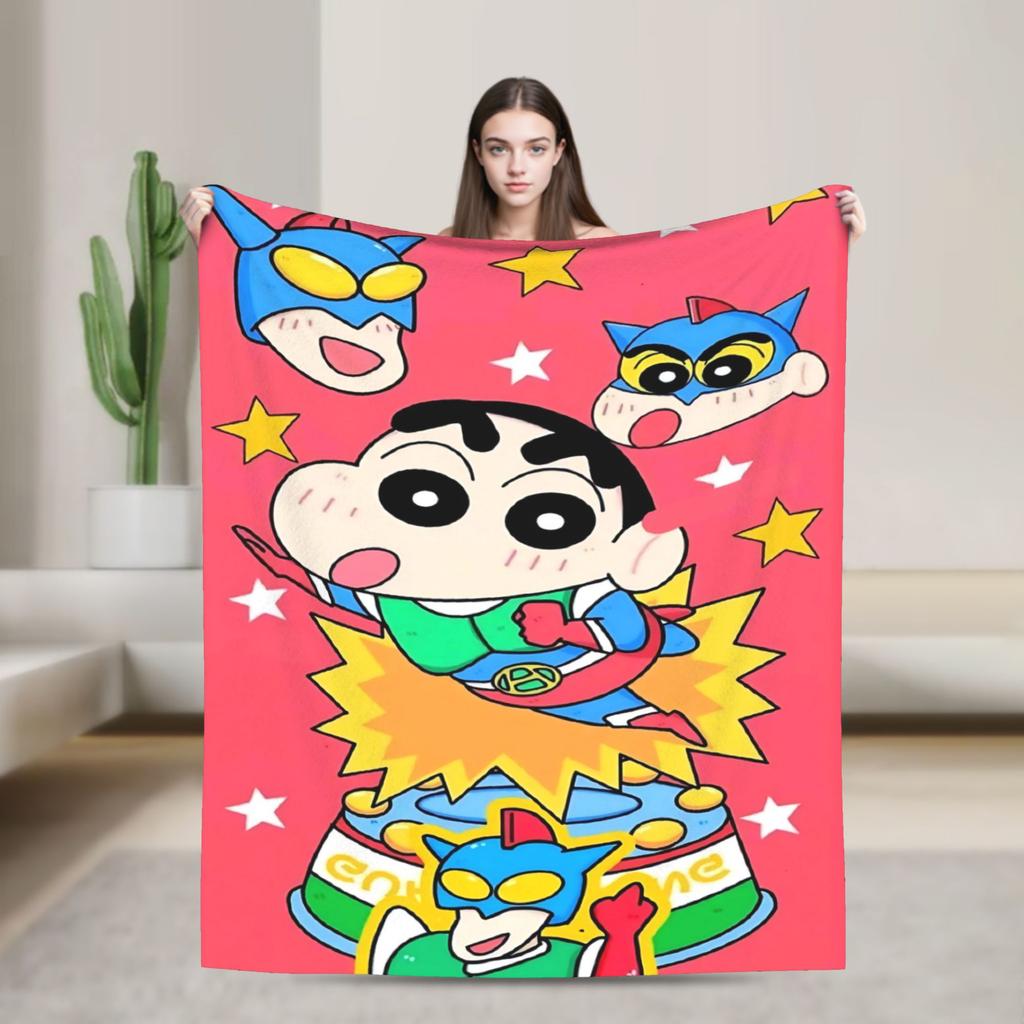 Shinchans Sleep Cartoon Blanket Cover Coral Fleece Plush Super Soft Throw Blankets For Outdoor Travel Bedroom Quilt