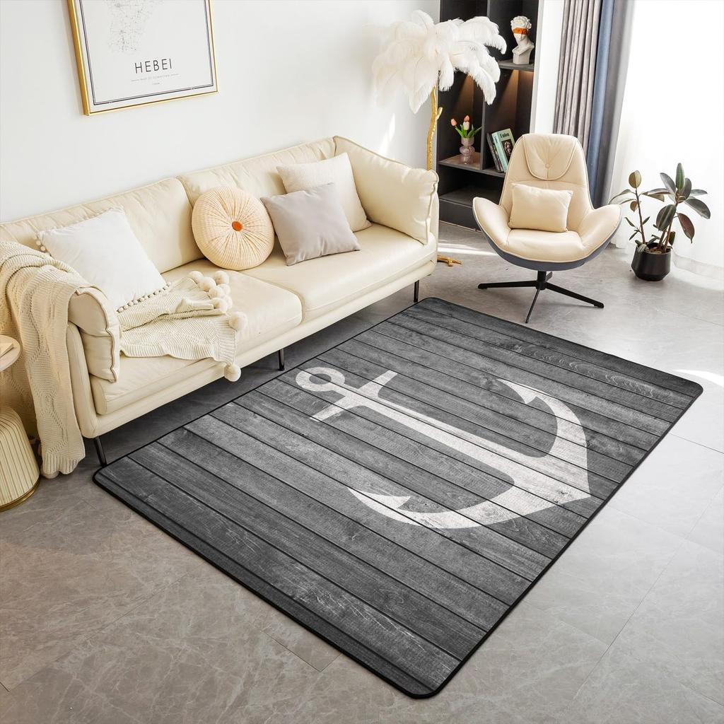 Nautical Decor Carpet Anchor Decor Living Room Rugs Kids Room Decor Sea Adventure Accent Rug Summer Holiday Indoor Floor Mat