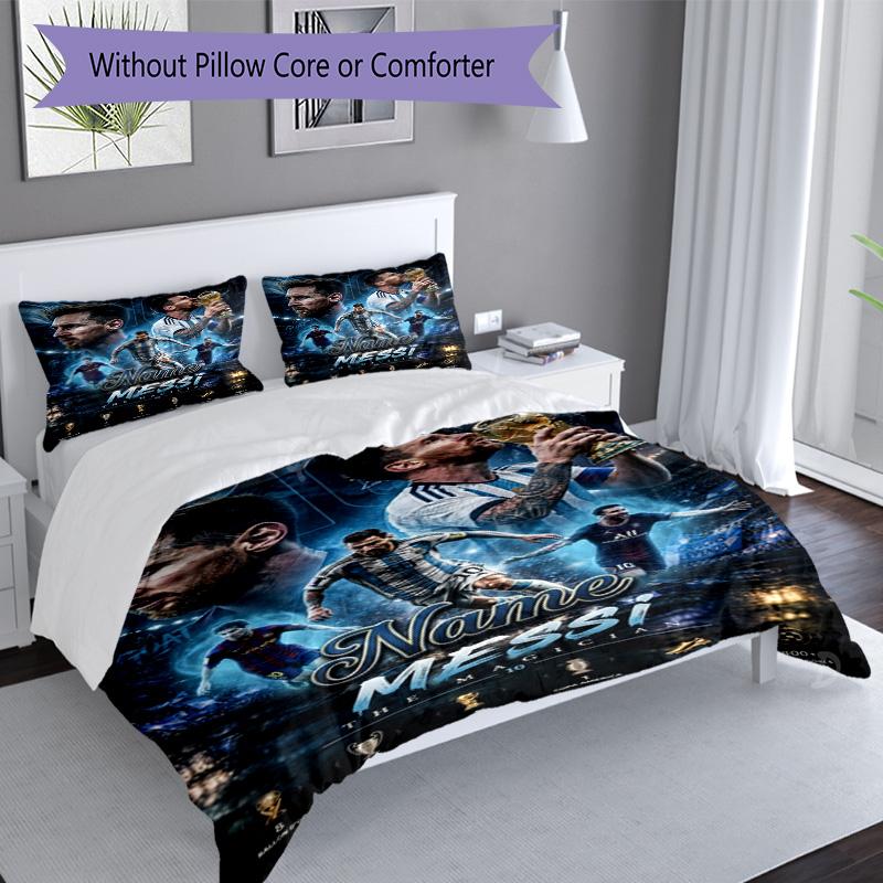 Messi Lionel Messi World Cup Champion Personalized Name Bedding Set,Soft Bed Linen for Bedroom Home Decoration,Perfect Gift for Football Fans,Breathab