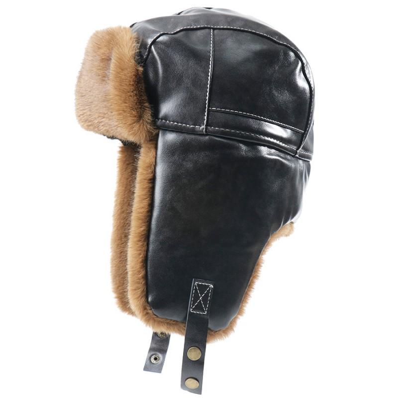 Unisex Winter PU-Leder Warmer Hut mit Fleece-Futter Winddichte Ohrenschützer Outdoor-Radkappe