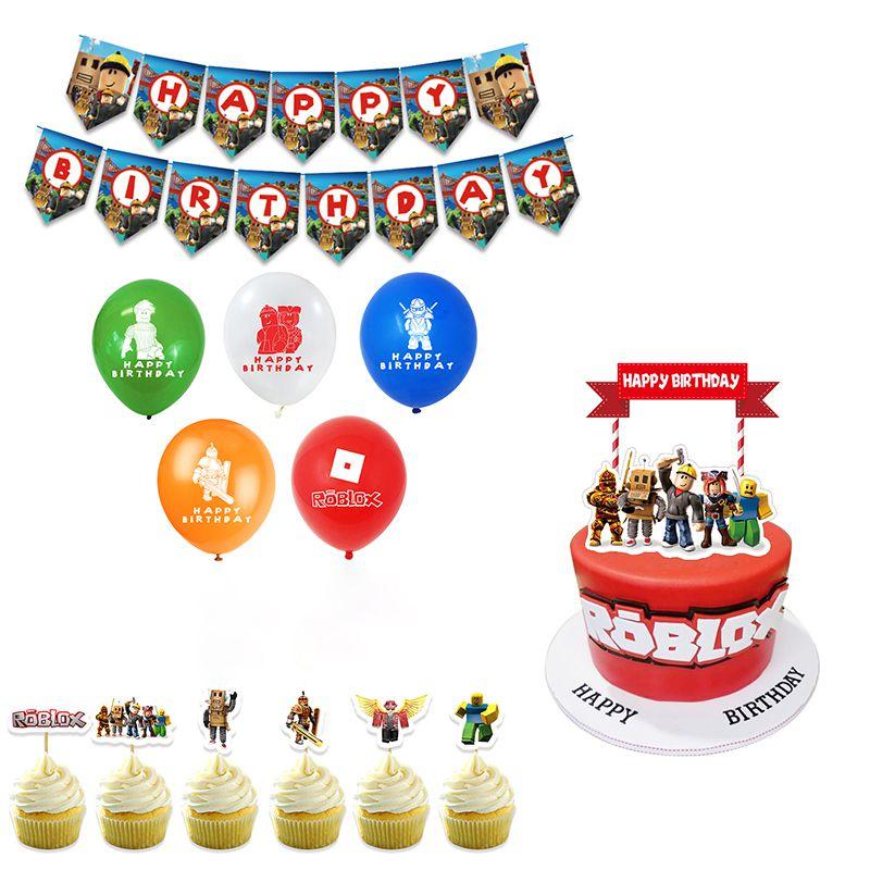 Roblox Birthday Party Supplies Banner Balloons Cake Toppers Cupcake Decor Kit