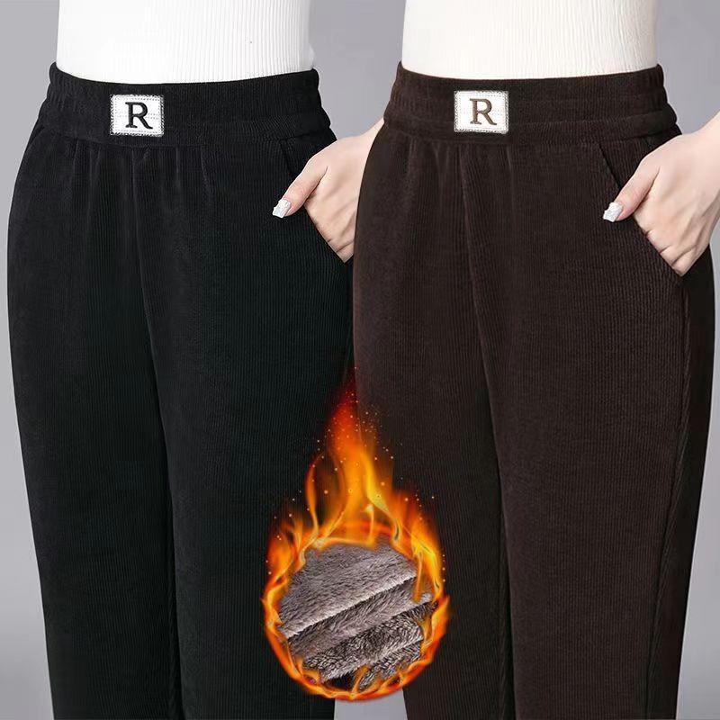Women's Plus Velvet Thick Chenille Harem Pants - Loose Fit, Large Size, Corduroy, with Pockets, for Autumn and Winter.