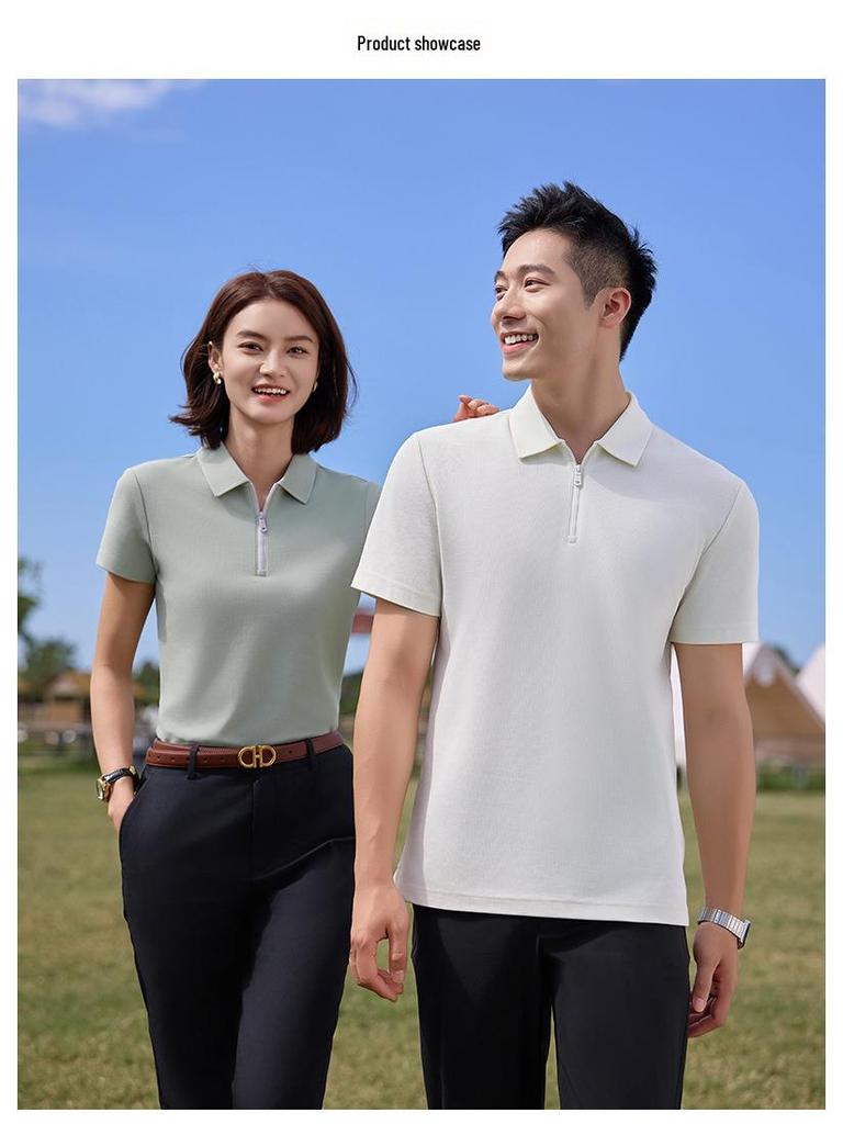 Custom Workwear Half-Zip Polo Shirt with Turn-Down Collar, Ice Silk Cotton, Short Sleeve, Logo Print.
