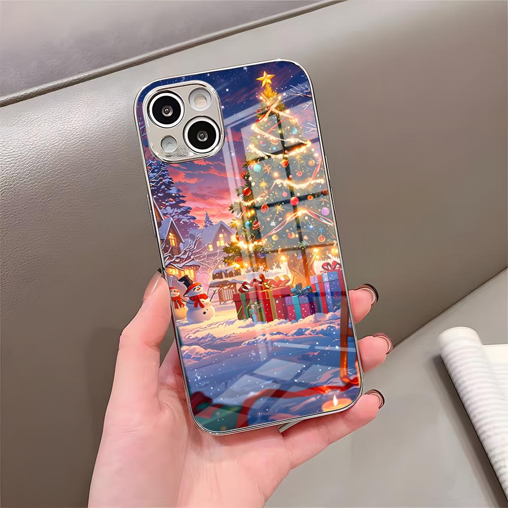 Чехол для телефона 'Рождественская елка' для IPhone 17 Pro Max 15 Pro 16 14 Plus 12 13 Mini 11 Pro Ударопрочный гальванизированный стеклянный чехол