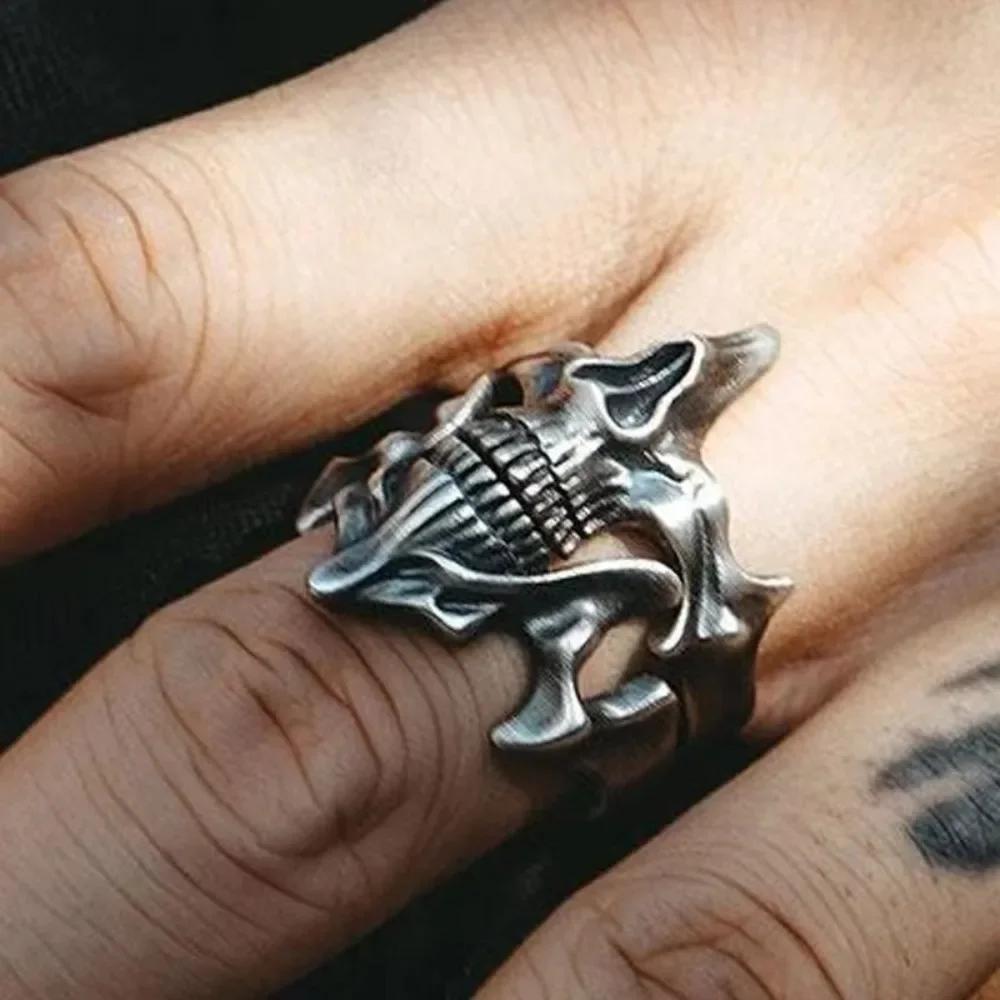 Skull Mask Ring Punk Alloy Opening Adjustable Men'S Ring