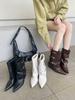 European and American Style Metal Buckle Large Wide Tube Inner Height Increase Pointed Short Boots