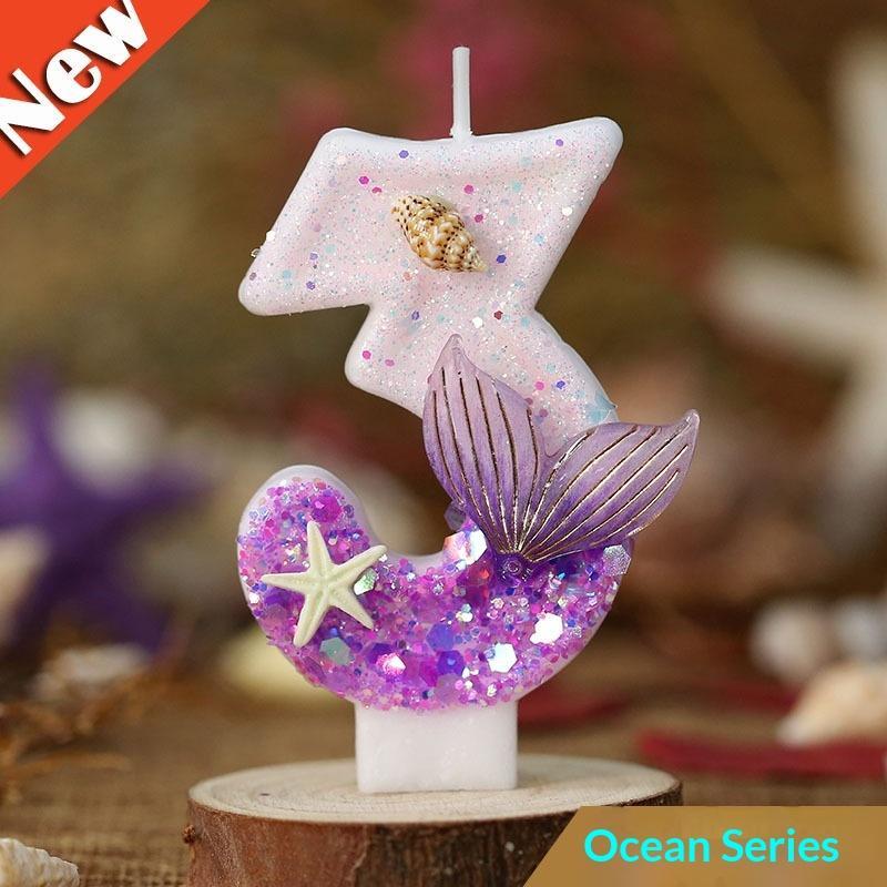 Mermaid Tail Birthday Candles With Starfish, Number Candles, Creative Cake Decorations For Birthday Party, Diy Party Decoration