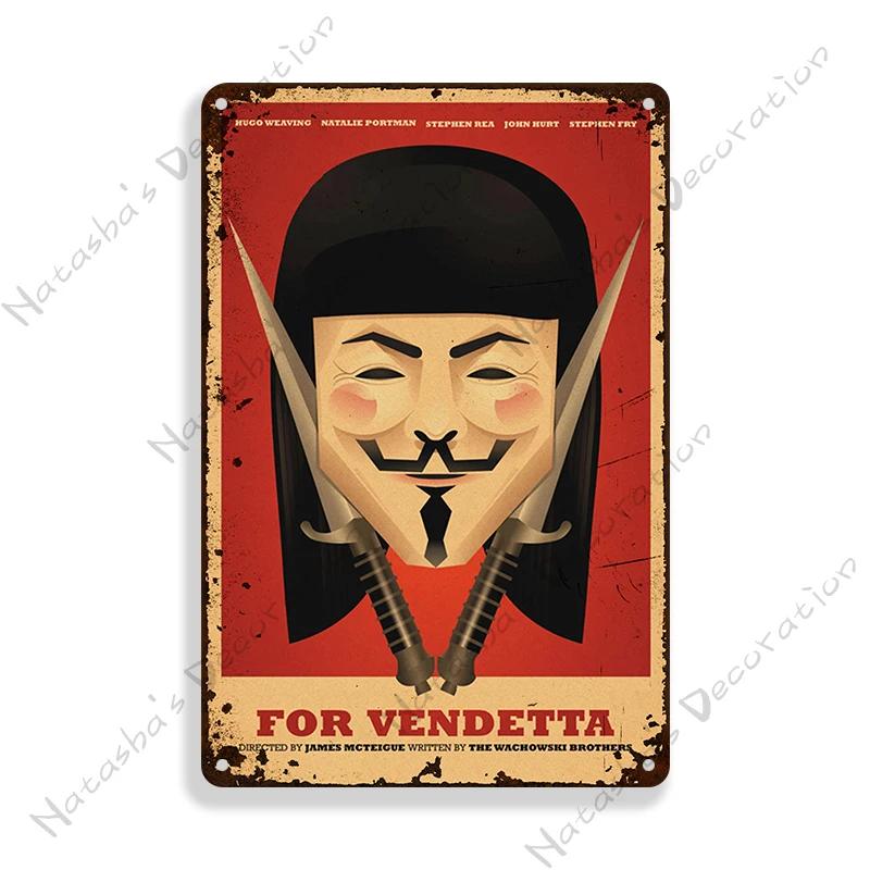 V for Vendetta Classic Movie Decorative Plate Metal Plate Vintage Poster Metal Tin Sign Cafe Garage Wall Decor Metal Plaque