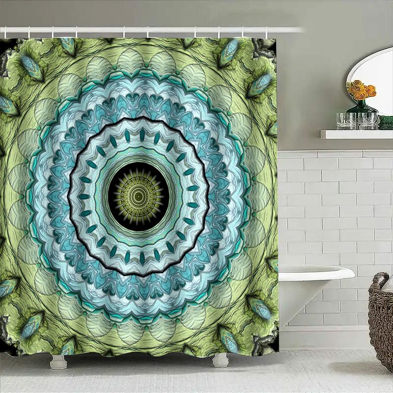 Green Blue Circular Mandala Shower Curtain For Bathroom Decor Modern Abstract Waterproof Fabric Print Shower Curtains From Home