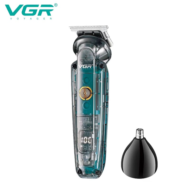 VGR Wireless Hair Clipper Rechargeable Digital Display Hair Clipper Hair Salon Household Waterproof Electric Hair Clipper Transparent Body