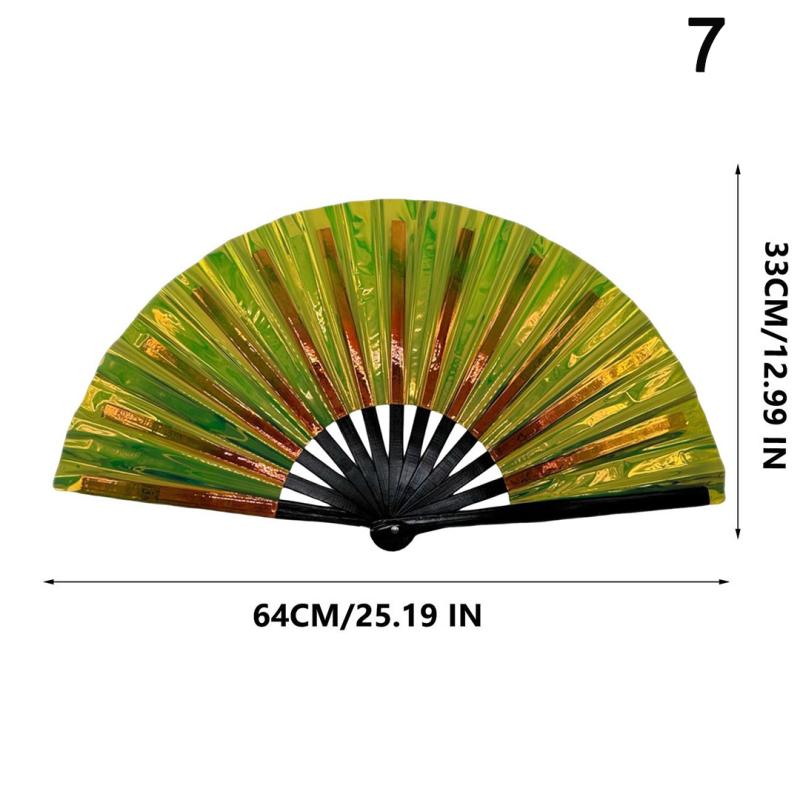 Holographic Folding Fan Pvc Glitter Laser Taiji Fan Dancing Clap Fan For Kung Fu Concerts And Rave Parties Colorful Accessory